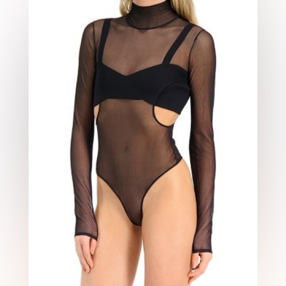 NWT HERVE LEGER Sheer Turtleneck Cut Out Bra Bodysuit